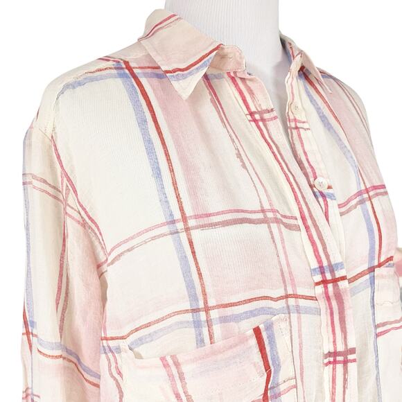 ANTHROPOLOGIE HOLDING HORSES Blush Plaid Lightweight Button-Front Shirt Size XS - Picture 2 of 8